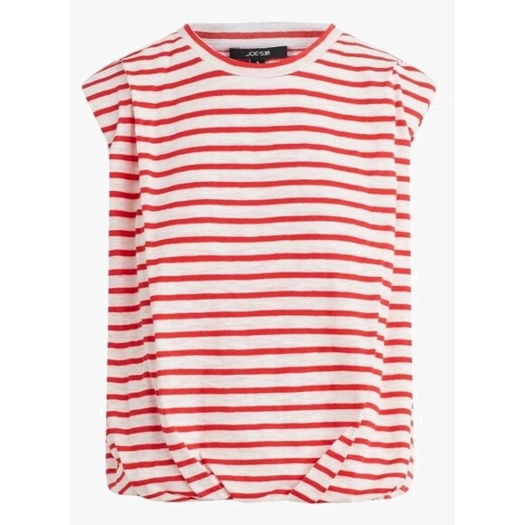 JOE'S Jeans Womens M Top Red Striped Sleeveless Bubble Hem Padded Shoulders $98 - Picture 12 of 16